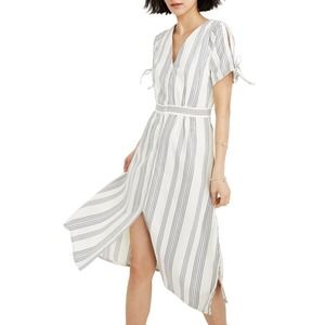 NWT Madewell Tie-Sleeve Stripe White Midi Dress